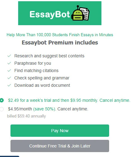 EssayBot pricing
